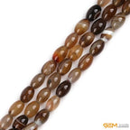 GEM-Inside 8x12mm Natural Brown Botswana Onyx Agate Stone Semi Precious Rice Olive Oval Chakras Beads for Jewelry Making DIY Handmade Craft Supplies 15" - size: Brown-8x12mm