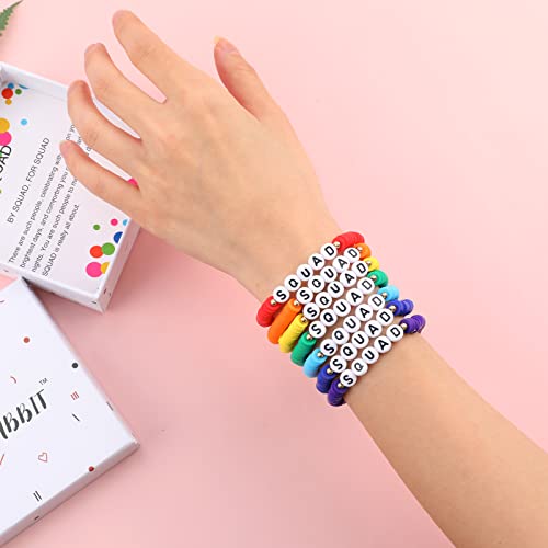 2 Set of Rainbow Heishi Surfer Bracelets Set for Women, Friendship Clay Disc Beads Boho Bracelets, Stretch Preppy Clay Bead Bracelets, Colorful Stackable Beaded Bracelets, Team Cheer Bulk Jewelry Gift