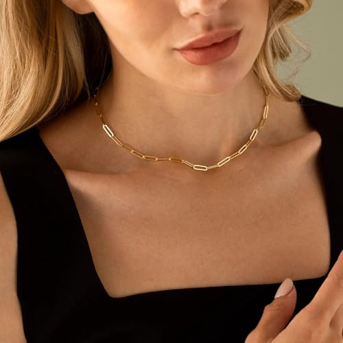 10PCS Gold Paperclip Chains Necklace Bulk 2.5MM 16 Inches 18K Gold PVD Plated Stainless Steel Finished Paperclip Link Chain Bulk forJewelry Making - color: gold, size: 2.5MM * 16 Inches