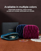 Small Travel Jewelry Case, Mini Travel Jewelry Bag with Zipper, 5-Layer Velvet Organizer Pouch for Bracelet Rings Earrings - Diamond Stitched Velvet Rose Purple - color: RosePurple