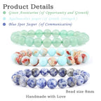 2/3-Pieces 4mm 6mm 8mm Natural Crystal Gemstone – Handmade Reiki Energy Healing Stretch Bracelets Jewelry for Yoga, Meditation, Unisex - color: 3 Pieces (AgalmatoliteJasper&BlueSpot&GreenAventurine), size: 8mm