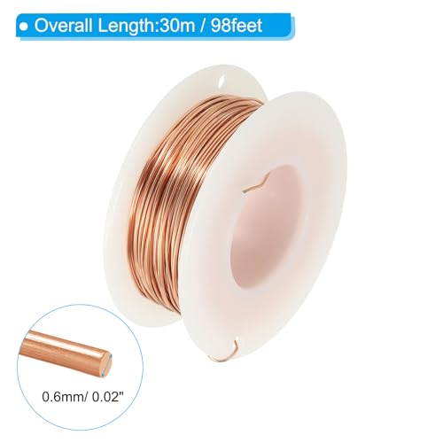 PATIKIL 98.42 Feet Solid Bare Copper Wire,22 Gauge 99.9% Pure Copper Wire 0.6mm Soft Beading Wire Metal Plant Stem Ties for Jewelry Craft (30m) - size: 0.6mm x 98.42ft