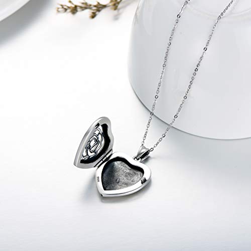 SOULMEET Personalized Silver Locket Necklace That Holds Pictures Photo Keep Someone Near to You, Memorial Custom Lockets Necklaces Letters Engraving for His Her - color: B-Rose-Black, style: Locket+Custom Photo
