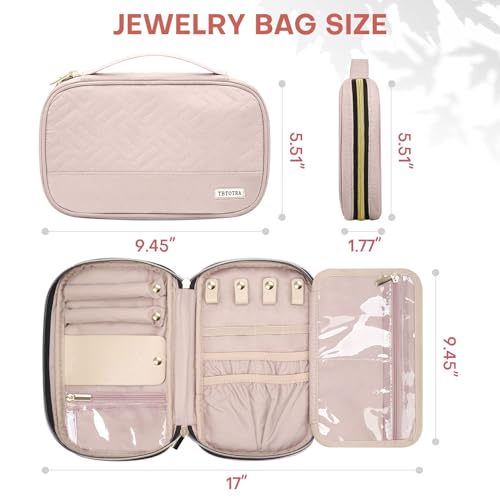 Jewelry Travel Case Organizer for Necklaces, Earrings, Rings, Bracelet, Watch, Soft Sided, Pink - color: Pink