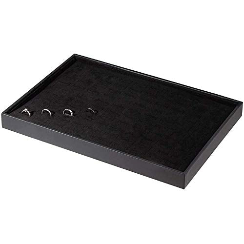 Black Velvet Stackable 100 Slot Ring Inserts Jewelry Tray Showcase Display Organizer Holder Storage Box Case Pad Stackers for Valet Closet, Decorate Vanity Table, Cabinet, College Dorm Drawer - color: Black 100 Slot Rings
