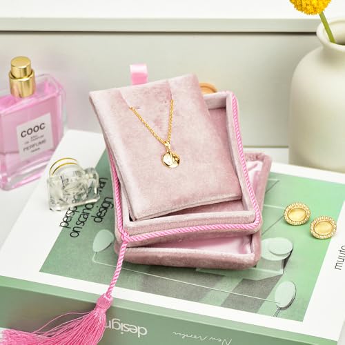 Necklace Boxes, Velvet Small Earring and Necklace Case for Women with Tassel, Empty Long Necklace Pendant Box for Her(Pink) - color: Pink
