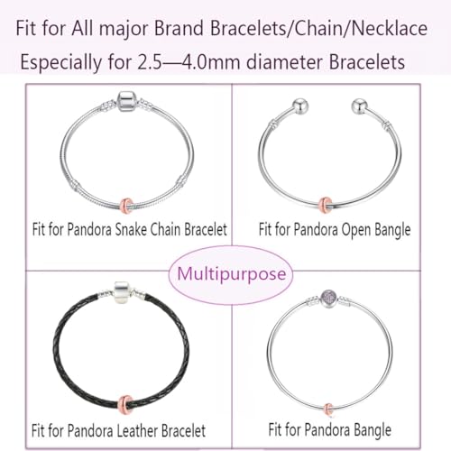 Clip Stopper Charms Sterling Silver Rondelle Spacer Bead for Bracelets (Silver) - color: Rose gold-6pcs