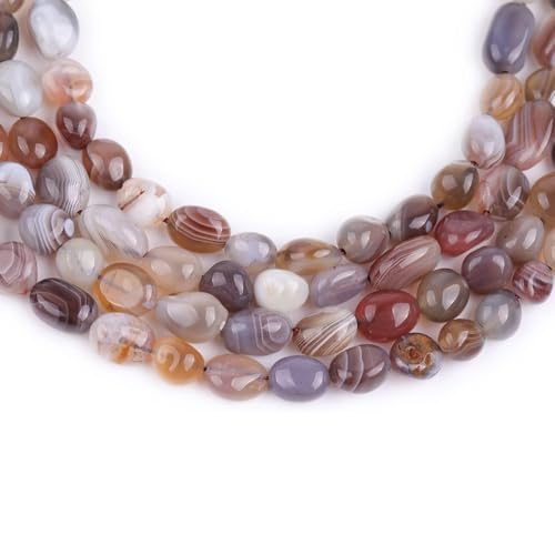 HAAMIIQII Natural Banded Agate Pebble Stone 5-8mm Small Irregular Freeform Tumbled Loose Gemstone Beads for Jewelry Making Strand 15 Inch (45-50pcs) - color: Botswana Agate