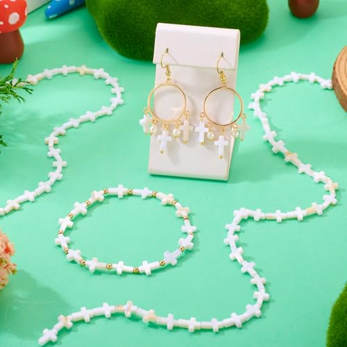 Beadthoven 40pcs Cross Shell Beads Natural Freshwater Shell Rosary Cross Bead Charm Mini Religious Jesus Christian Loose Beads DIY Rosary Necklace Easter Jewelry Making Supplies White 9.5-10x6.5mm - color: Shell cross 10mm
