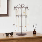 iDavosic.ly 2 Tier Rotating Necklace Holder Organizer with 42 Hooks, Adjustable Metal Bracelet Display Stand Rack, Extra Tall Keychain Spinning Tree Tower for Women, Espresso Brown - color: Satin Espresso