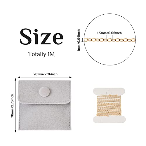 Elecrelive 3.28FT 14K Gold Filled Chains 1.5mm Brass Cable Chains Thin Weldable Link Curb Necklace for Permanent Jewelry Necklace Bracelet Making - color: Golden-Cable Chain