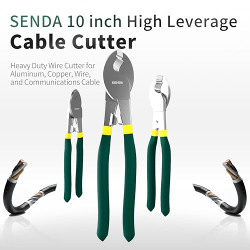 SENDA 10 Inch High Leverage Cable Cutter Heavy Duty Wire Cutting Tool for Aluminum Copper Electrical & Communication Cable, CRV Steel Blade with Ergonomic Comfort Grip - style: Wire Cutters