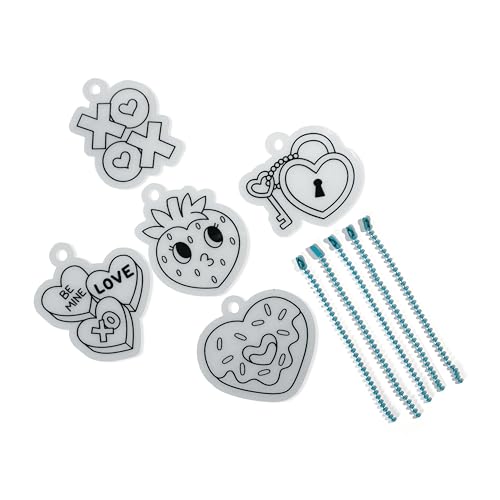 Ooly Mini Shrink-Its DIY Shrink Art Kit – 5 Pre-Cut Shrinking Plastic Charms and 5 Ball Chains, Hugs and Kisses, 10 Pc Set - color: Hugs and Kisses