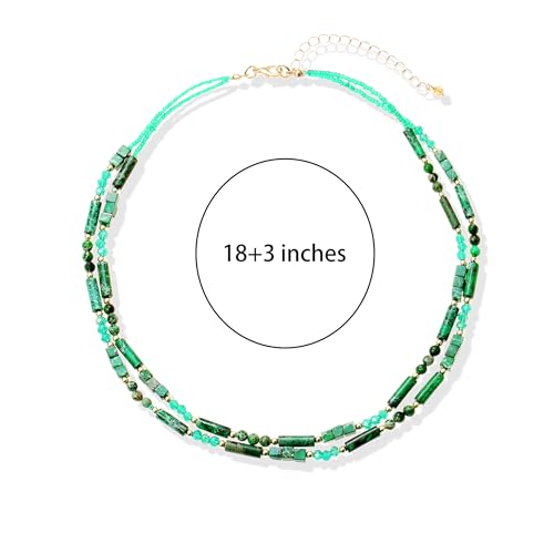 Elisheva Natural Stone Choker Necklace for Women, Boho Natural Emperor Jasper Stone Lace Agate Beaded Crystal Necklace, Gemstone Jewelry Gift for Her - style: 2 layered green emperor stone