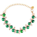 HOWWFALY Dog Collar and Cat Collar Gold Chain Necklace Stainless Steel Adjustable Green Rhinestones Collar with Cute Pet Paw for Small Medium Pets Cats Dogs Kitten Puppy (Green, S) - color: Green, size: Small