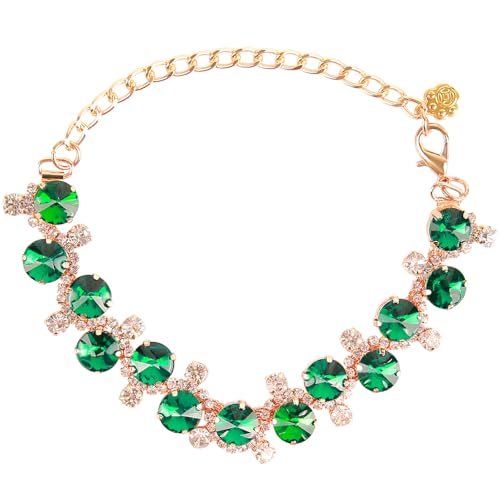 HOWWFALY Dog Collar and Cat Collar Gold Chain Necklace Stainless Steel Adjustable Green Rhinestones Collar with Cute Pet Paw for Small Medium Pets Cats Dogs Kitten Puppy (Green, S) - color: Green, size: Small