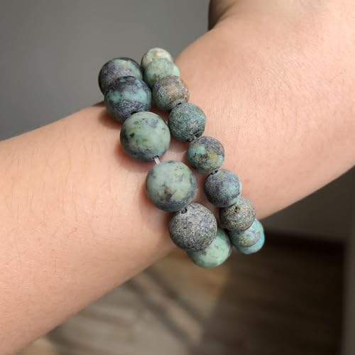 48pcs Natural Matte Africa Turquoise Gemstone Beads，8mm Frosted Round Loose Stone Beads for Jewelry Making DIY Earring Bracelet Necklace Crafts - color: Africa Turquoise, size: 8mm