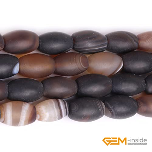 GEM-Inside Botswana Agate Gemstone Loose Beads Natural 8x12mm Frosted Olivary Crystal Energy Stone Power for Jewelry Making 15" - size: Brown-8x12mm-Matte