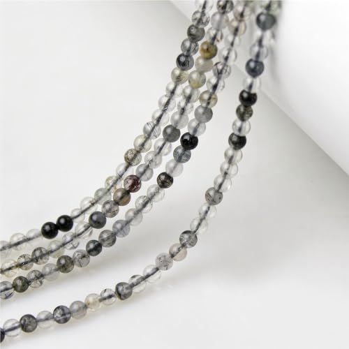 MJDCB 225pcs Natural Small Stone Beads 3mm Black Rutilated Quartz Round Smooth Loose Gemstone Bead for Jewelry Making Bracelets Earrings Necklaces Accessories - color: Black Rutilated Quartz