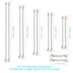 UUBAAR 12 PCS Necklace Extenders - Stainless Steel Necklace Extension Chain for Jewelry, Bracelets & Anklets (6 Gold & 6 Silver, 1"-6" Lengths) - color: Gold & Sliver