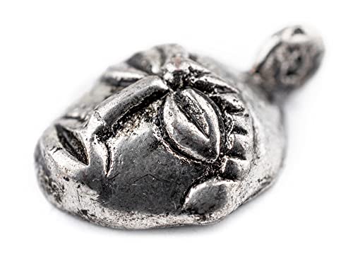 TheBeadChest Round African Silver Mask Pendant (21x27mm): Genuine West African Mask Design for DIY Jewelry & Necklaces - color: Silver, size: Extra Small (21x27mm)