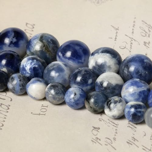 About 45pcs 8mm Natural Stone Beads White Blue Sodalite Beads Crystal Gemstone for Jewelry Making, DIY Bracelet Necklace - color: Blue White Sodalite, size: 8mm