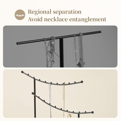 LAMU Jewelry Organizer, 5 Tier Jewelry Stand Display with Anti Entanglement Necklace Holder Tree, Height Adjustable Stroage for Earrings Rings Studs Bracelet, Valentines Day Gifts for Women, Black - color: Black