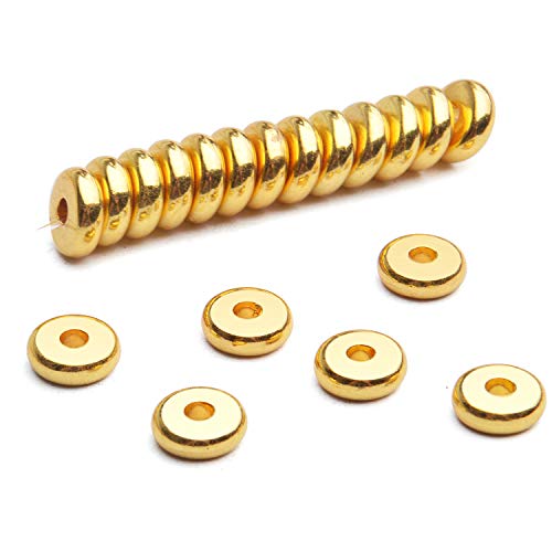 200pcs 8mm Flat Round Rondelle Spacer Beads Disc Spacers Loose Beads Jewelry Metal Spacers for DIY Bracelet Necklace Crafts,Gold - color: Gold