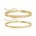 Tewiky Waterproof Ankle Bracelets for Women,Chunky Layered Gold Anklet for Women Non Tarnish Adjustable Cuban Set Stackable Summer Beach Jewelry Gift - color: gold