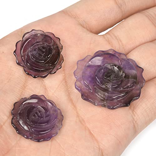Justinstones 3pcs Carved Gemstone Flower Pendant Earrings Beads Set For Jewelry Making DIY 1.3 Inch & 1 Inch - color: Amethyst