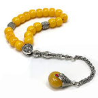 Simple Designed Natural Stone Worry Beads - Prayer Beads Tesbih-Tasbih-Tasbeeh-Misbaha-Subha-Sebha-Sibha-Rosary (Yellow Resin Drum -13X9 mm- 19 Big Beads) - color: Yellow Resin Drum -13X9 mm- 19 Big Beads