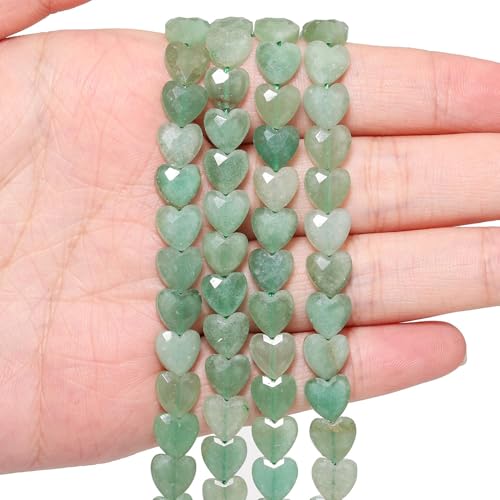 22pcs Faceted Heart Stone Beads Natural Green Aventurine Bead 8mm Crystals and Healing Stones for Jewelry Making Supplies,Friendship Bracelet Kit,Love Gifts - color: Green Aventurine