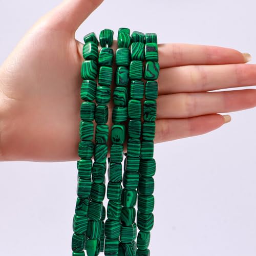 Natural Large Malachite Cube Stone Beads 8x11mm 38cm/str Loose Semi Gemstone Stone Square Beads for Making Bracelets Necklace - color: Malachite