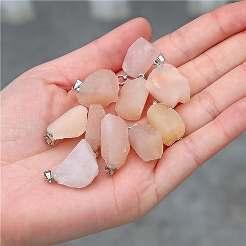 10pcs Irregular Raw Natural Pink Aventurine Rock Stone Pendant Healing Crystal Chakra Gemstone Charm for Jewelry Making DIY Necklace Earrings Accessories Reiki - color: Pink Aventurine