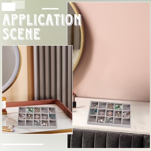 2Pcs 5 x 8.3 Inch Jewelry Drawer Inserts Velvet Jewelry Tray Gray 15 Grids Dresser Earring Drawer with Removable Divider Necklace Organizer Storage Container for Bracelet Ring Watch Display - style: Gray 15 Grids