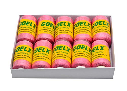 Goelx Silk Thread by Shade No for Jewelry, Tassel Making, Embroidery, Crafts, Shiny Soft Thread Spools - Peach - 192 N - color: Peach - 192 N