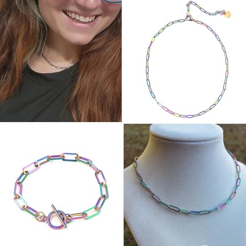 [33 Ft] Stainless Steel Paperclip Chains Roll, 3mm Width Rainbow Plated Stainless Steel Oval Link Chains Spool Bulk for Jewelry Making - color: colorful(3mm)