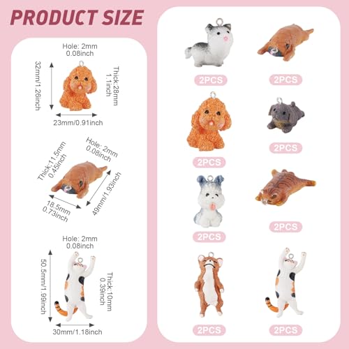 Beadthoven 16Pcs Resin Cat and Dog Charms 8 Styles 3D Cute Animal Pendants Kawaii Puppy Kitty Dangle Charms with Loop for Necklace Bracelet Earrings Jewelry Making DIY Crafts Hang Ornaments - color: Cat and Dog 8 Styles