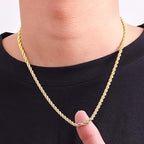 Fiusem 18K Gold Plated Rope Chain for Men, 18K Gold Plated/Black Chain Necklace, Stainless Steel Necklace for Men and Women, Jewelry Gifts - size: 26 Inches, style: Gold 4mm