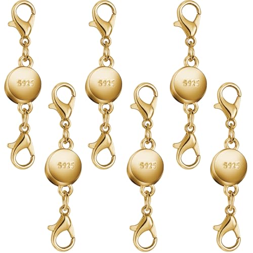 925 Silver and Gold Magnetic Necklace Clasps, Round Necklace Clasp Closures for Jewelry Making,Magnetic Necklace Clasps and Extenders,for Bracelet Necklace and Accessories (6pcs Gold) - color: 6pcs gold