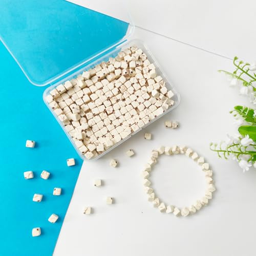 PAMIR TONG White Cube Space Beads for Jewelry Making 6mm 300pcs Natural Turquoise Stone Square Lanyard Space for Garland Keychain DIY Handmade Craft Beads for Necklace Bracelet Supplies - color: White Square