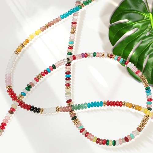 AGOT Beaded Gemstone Necklace for Women: Boho Bead Choker Natural Stone Necklaces - Handmade Jewelry for Summer Beach - color: Multi