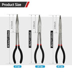 3-Piece 11" Precision Long Nose Pliers Set with Insulated Comfort Grip Handles,Straight Long Needle Nose Pliers,25/45 Degree Angle Curved Pliers for Wire Bending,Shaping,Trimming - size: 3pcs-Straight/25/45