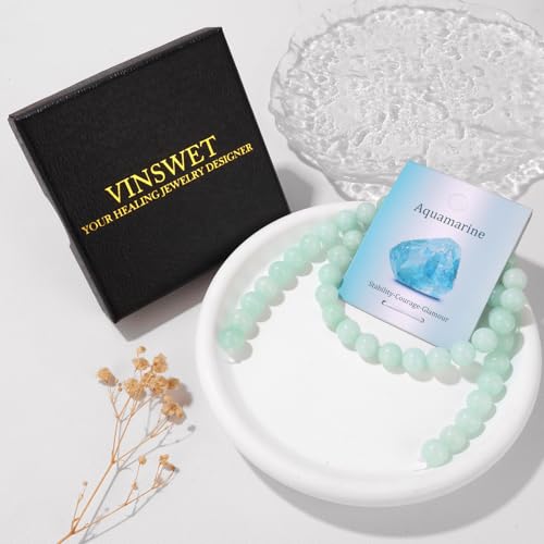 Vinswet 45pcs 8mm Aquamarine Natural Stone Beads Round Genuine Real Stone Beading Loose Gemstones DIY Smooth Bead for Bracelet Necklace Earrings Jewelry Making - color: Aquamarine, size: 8mm