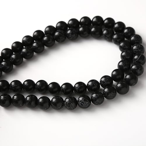 Black Turquoise Stone Beads for Jewelry Making Gemstone Round Crystal Bracelet Necklace 1 Strand 15.5inch 4MM - color: Black turquoise, size: 4MM