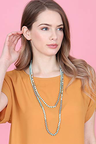 Bead Strand Versatile 60" Long Wrap Necklace - Handmade Knotted Multi Layer Sparkly Crystal, Semi Precious Natural Stone, Lava, Glass Faux Pearl - color: Natural Stone & Sparkly Bead Mix - Amazonite