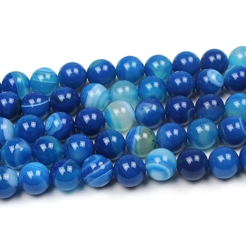 MJDCB Natural Stone Beads Blue Striped Agate Round Loose Beads for Jewelry Making DIY Bracelet Necklace (4mm) - color: Blue Striped Agate, size: 4mm