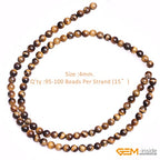 GEM-Inside Natural 4mm Tiger Eye Gemstone Loose Beads Round Crystal Energy Stone Power for Jewelry Making 15'' - color: Yellow Tiger Eye, size: 4mm