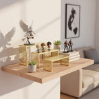 3 Tier Gold Metal Display Risers, Display Stand for Perfume Purse Handbag Shoe Jewelry Cupcake Dessert and Amiibo Funko POP Figure - color: Gold Metal Display Risers