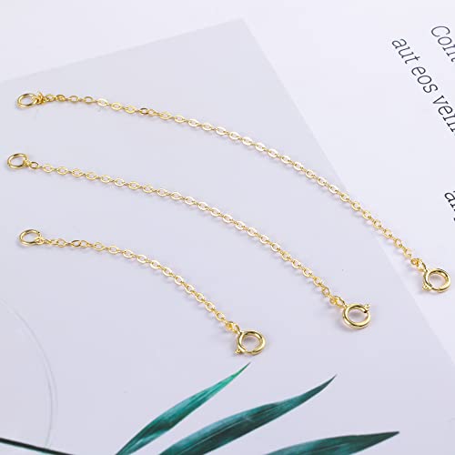 3 Pcs 925 Sterling Silver Necklace Extenders for Women Durable Strong Removable Necklace Bracelet Anklet Extension Jewelry Making Chains - color: 2 3 4 Inch, Gold